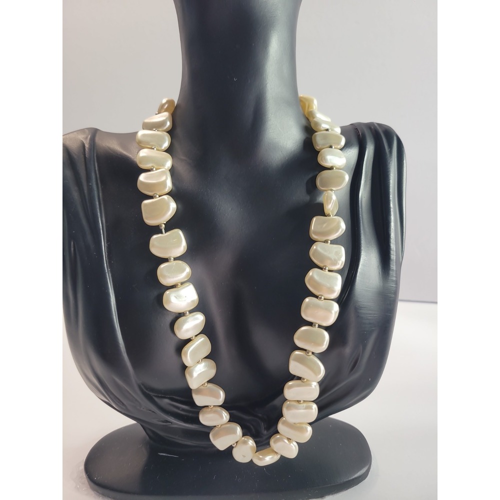 Cream Ivory Chunky Beaded Necklace Pearly Irregular Statement Organic Modern